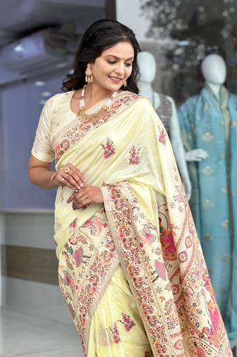 White Color Soft Pashmina Silk Blend Saree