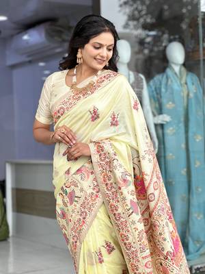 White Color Soft Pashmina Silk Blend Saree 1