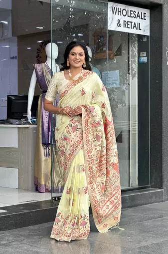 White Color Soft Pashmina Silk Blend Saree