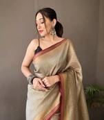 Grey Color Soft Silk Blend  Saree
