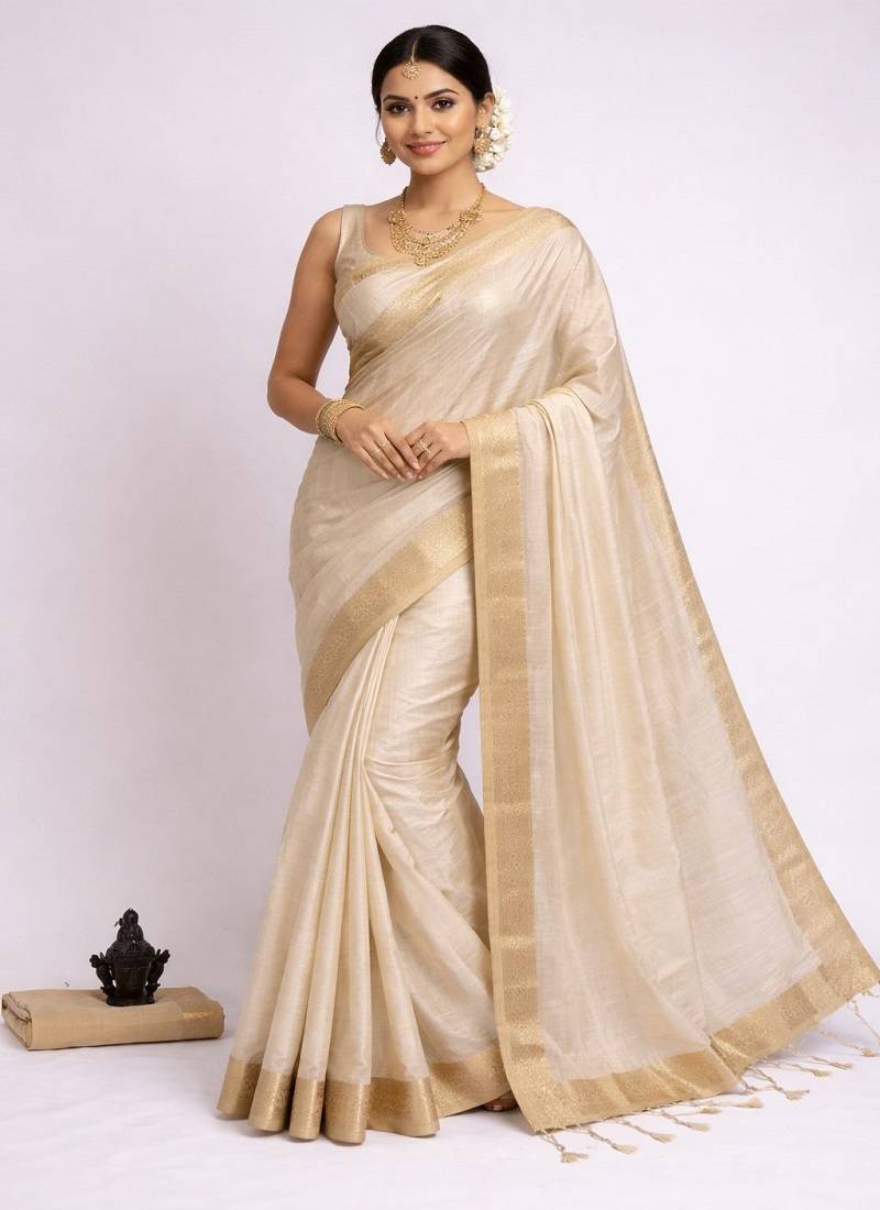 Grey Color Soft Silk Blend  Saree