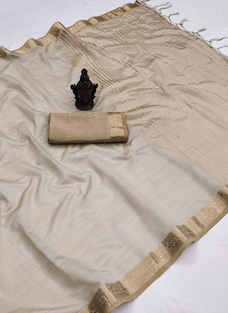 Grey Color Soft Silk Blend  Saree
