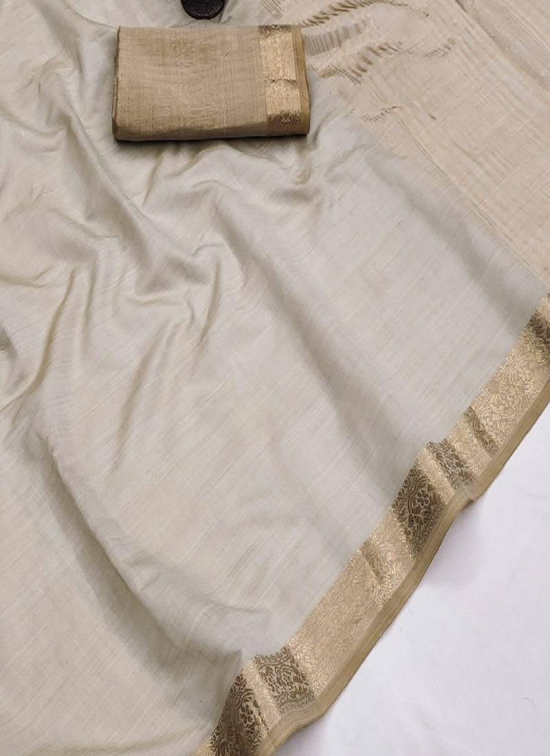 Grey Color Soft Silk Blend  Saree