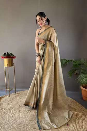  Chiku Color Soft Art Silk Saree