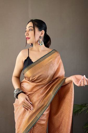 Light Orange Color Soft Art Silk Saree