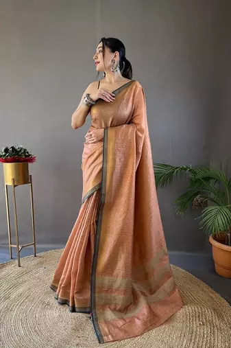Light Orange Color Soft Art Silk Saree