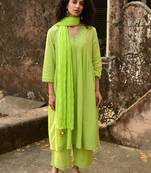 Green scalloped cotton dobby suit