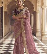 Purple party wear net saree with satin blouse fabric || zari, cords and embroidered work || premium fabrics