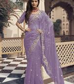 Lavender party wear crystal organza saree with crystal organza blouse fabric || beads, sequins, cutdana work