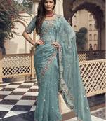 Rama party wear crystal organza saree with crystal organza blouse fabric || beads, sequins, cutdana work