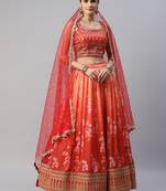 Astonishing Orange Digital Printed Organza Silk Lehenga Choli