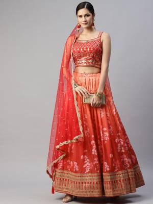 Astonishing Orange Digital Printed Organza Silk Lehenga Choli 3