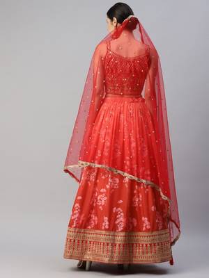 Astonishing Orange Digital Printed Organza Silk Lehenga Choli 5