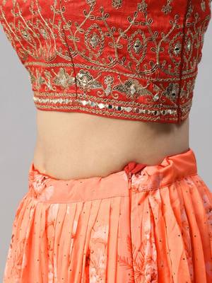 Astonishing Orange Digital Printed Organza Silk Lehenga Choli 6