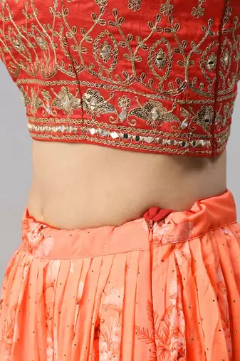 Astonishing Orange Digital Printed Organza Silk Lehenga Choli