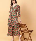 green cotton printed & hand work co-ord set (set of 2)