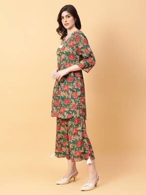 green cotton printed & hand work co-ord set (set of 2) 2