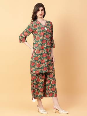 green cotton printed & hand work co-ord set (set of 2) 3
