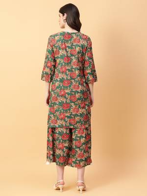 green cotton printed & hand work co-ord set (set of 2) 4