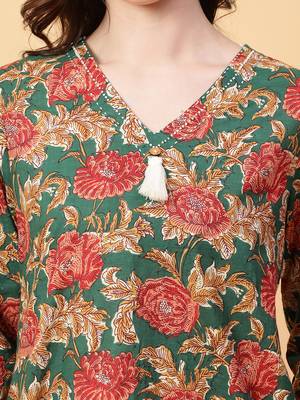 green cotton printed & hand work co-ord set (set of 2) 5