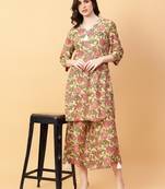 beige cotton printed & hand work co-ord set (set of 2)