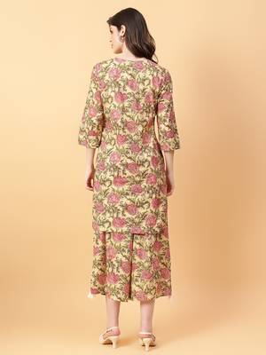 beige cotton printed & hand work co-ord set (set of 2) 4