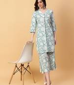 green cotton printed & hand work co-ord set (set of 2)