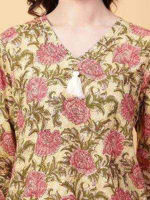 beige cotton printed & hand work co-ord set (set of 2) 5