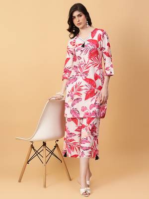red cotton printed & hand work co-ord set (set of 2) 1