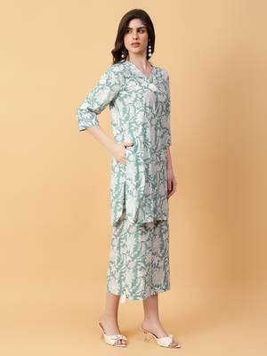 green cotton printed & hand work co-ord set (set of 2) 3