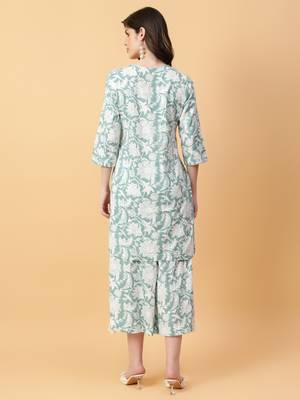 green cotton printed & hand work co-ord set (set of 2) 4