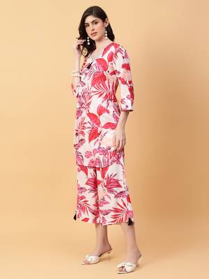red cotton printed & hand work co-ord set (set of 2) 2
