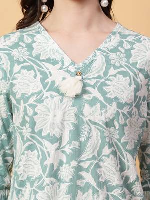 green cotton printed & hand work co-ord set (set of 2) 5