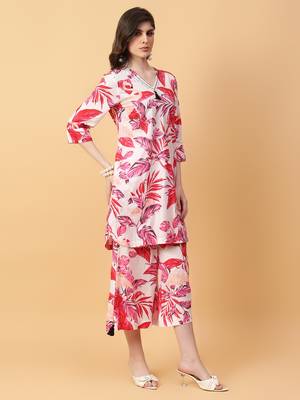 red cotton printed & hand work co-ord set (set of 2) 3