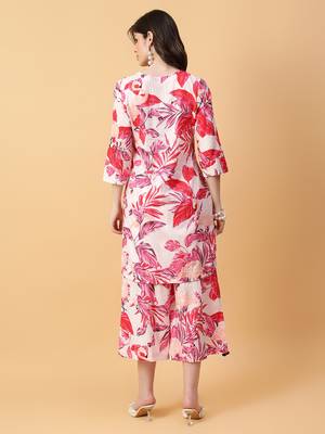 red cotton printed & hand work co-ord set (set of 2) 4
