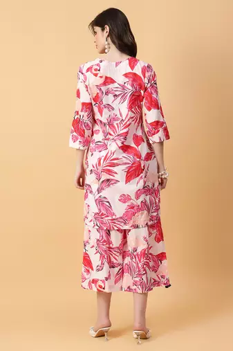 red cotton printed & hand work co-ord set (set of 2)