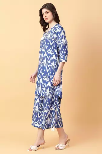 blue cotton printed & hand work co-ord set (set of 2)