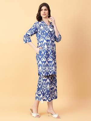 blue cotton printed & hand work co-ord set (set of 2) 3