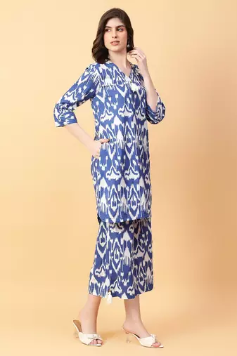 blue cotton printed & hand work co-ord set (set of 2)