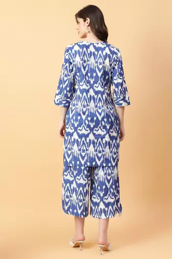 blue cotton printed & hand work co-ord set (set of 2)