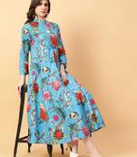 turquise blue cotton printed & hand work dress