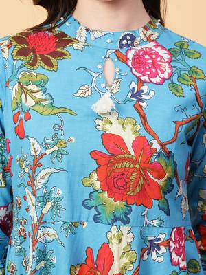 turquise blue cotton printed & hand work dress 5
