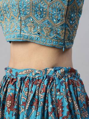 skyblue printed chinon silk lehenga set choli with dupatta 6
