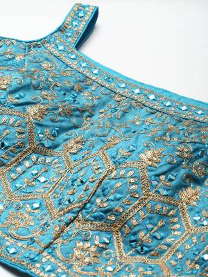 skyblue printed chinon silk lehenga set choli with dupatta 7