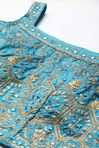 skyblue printed chinon silk lehenga set choli with dupatta