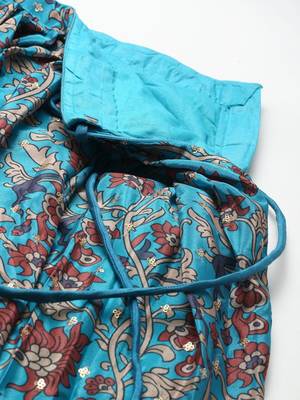 skyblue printed chinon silk lehenga set choli with dupatta 8