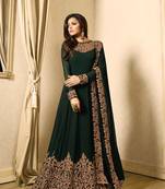 Green embroidered georgette  chudidar abaya.(size Free size full stitched Up To 42")