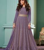 Purple  embroidered georgette free size stitched gown.(size Free size full stitched Up To 42")