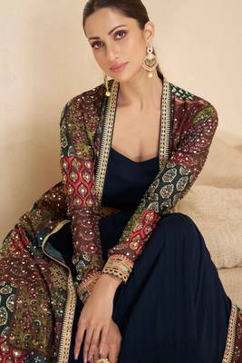 Blue embroidered georgette free size stitched gown.(full stitched free size - Up To 42) 2