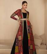 Black embroidered georgette free size stitched gown.(size Free size full stitched Up To 42")